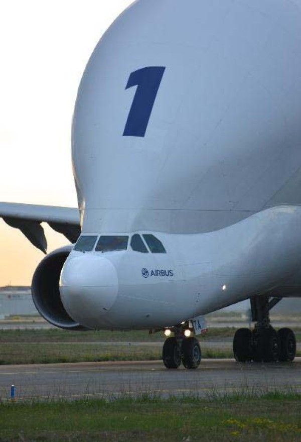 The super-giant transport plane known as the Great White Whale can swallow a Boeing passenger plane