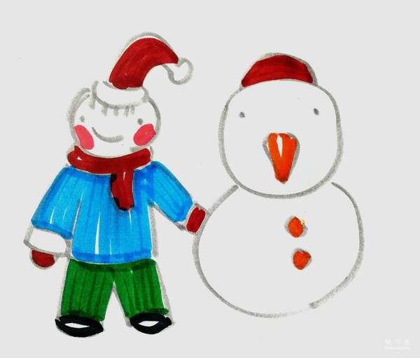 Learn to draw simple drawings, children and snowmen