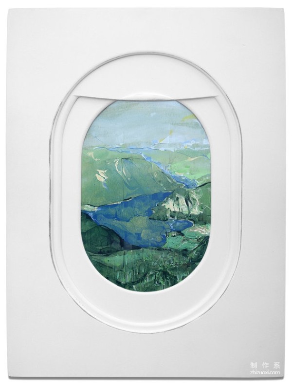 Creative paintings outside the airplane window, very beautiful scenery