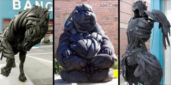 15 sculptures made from used tires