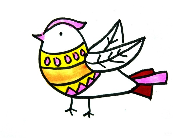 Learn to draw simple drawings, colorful fluttering birds