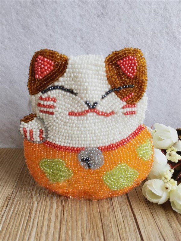 Chubby handmade beaded DIY lucky cat coin purse