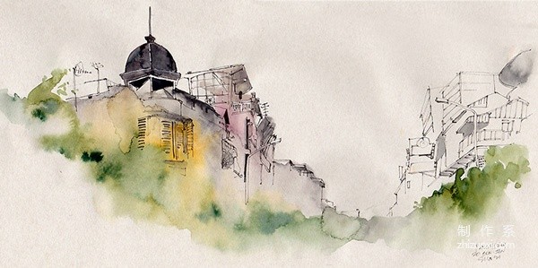 Fantastic watercolor painting of old buildings. Awesome.