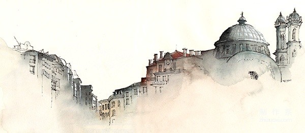 Fantastic watercolor painting of old buildings. Awesome.