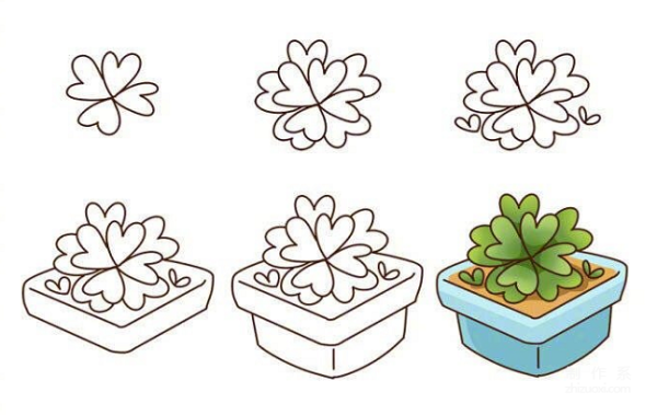 Learn to draw simple drawings, simple drawings of succulent potted plants