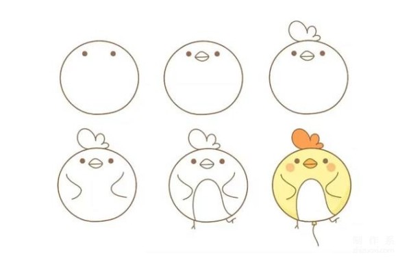 Simple drawing method of little rooster animal