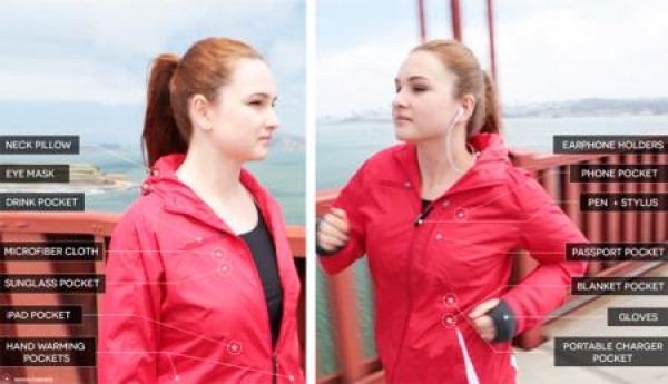 A travel sweatshirt with 15 hidden functions