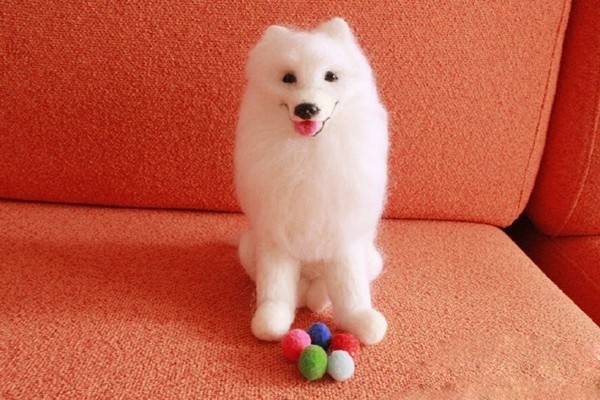 A cute and cute Samoyed who loves to laugh and is made by DIY using creative handmade wool felt.