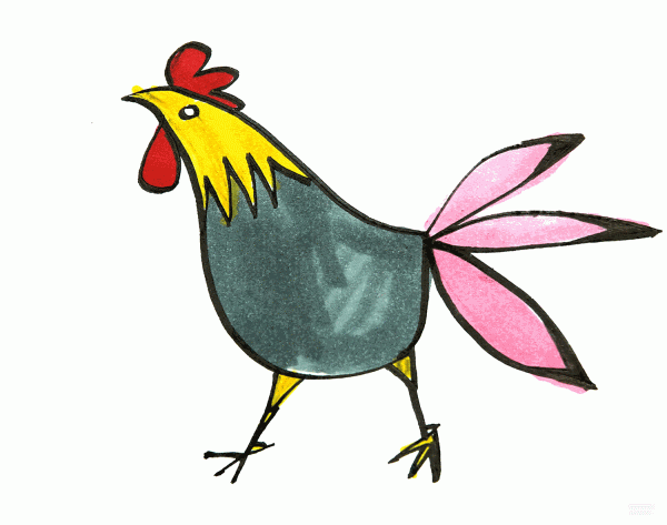 Learn to draw simple drawings, long-tailed chicken