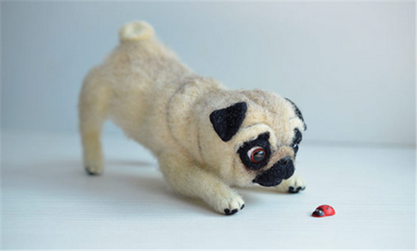 Cute pug and chihuahua works made of handmade wool felt