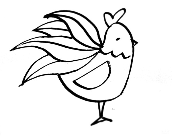 Learn to draw a simple drawing of a big rooster with its tail open