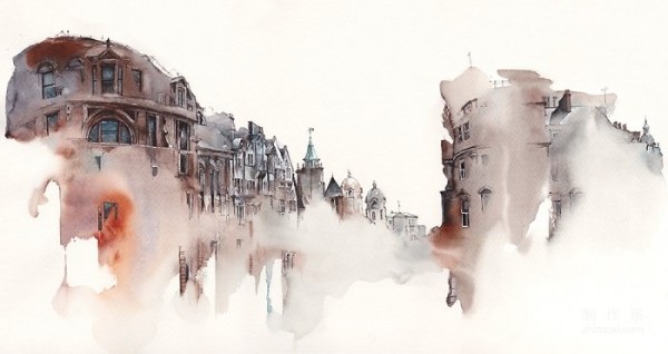 Korean female illustrator Sunga Park’s dripping architectural watercolor works