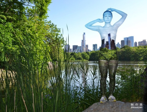 Invisible New York street art, body painting paintings