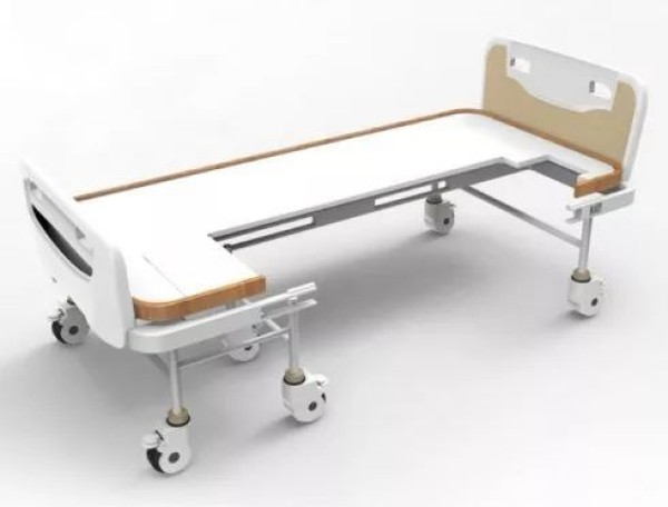 A hospital bed that can be separated into a wheelchair