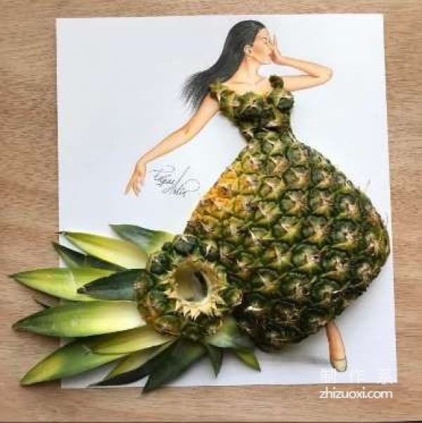 Fruit transformed into clothing art works