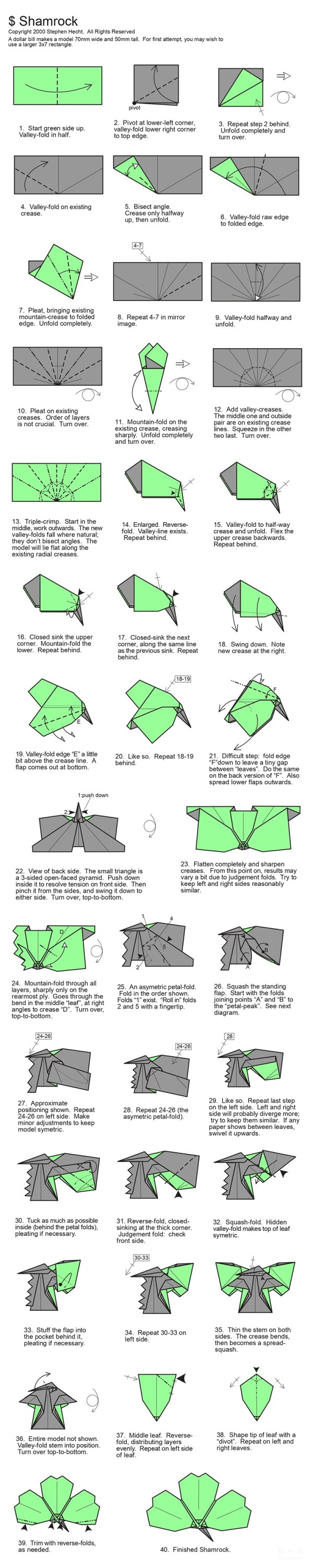 Simple origami tutorial, paper money origami dollar clover Shamrock manual origami method illustrated tutorial