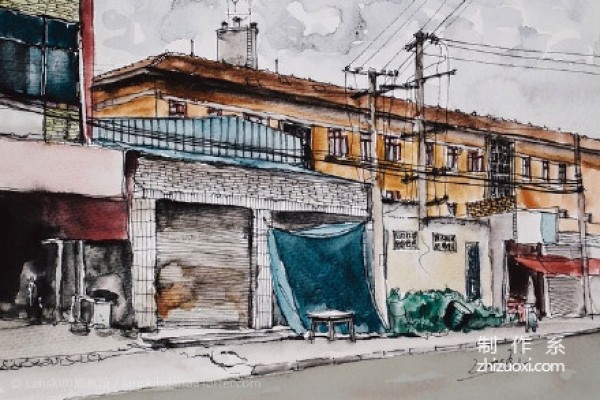 A selection of some watercolor paintings of street architecture by illustrator Lanski