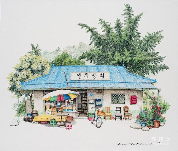 It turns out that grocery stores can be so beautiful and fresh. Illustrations of street shops from Korea.