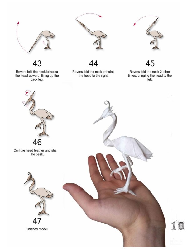 Bird origami, egret handmade origami illustrated tutorial