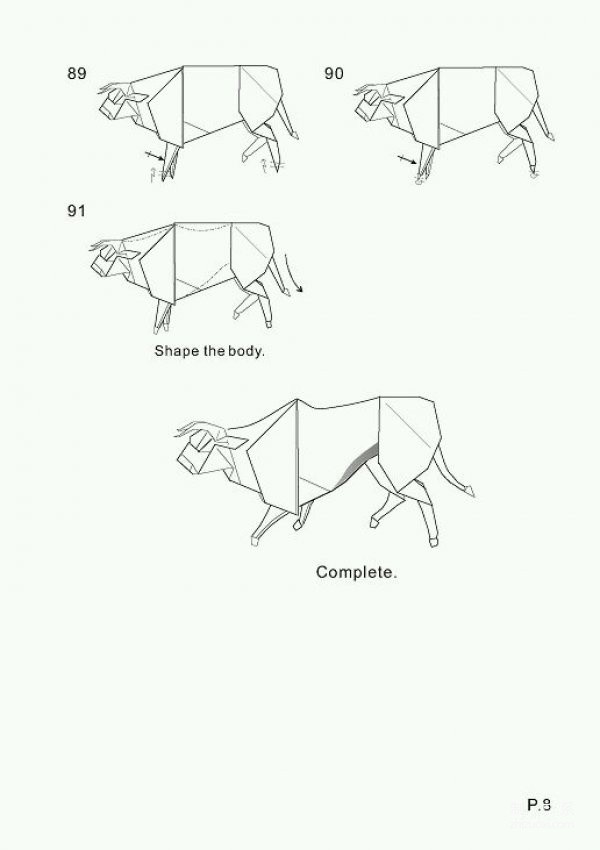 Illustration of steps for making origami cow - the hard-working scalper