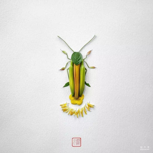 Make an insect world out of petals and leaves