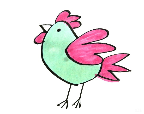 Learn to draw simple drawings, big green rooster