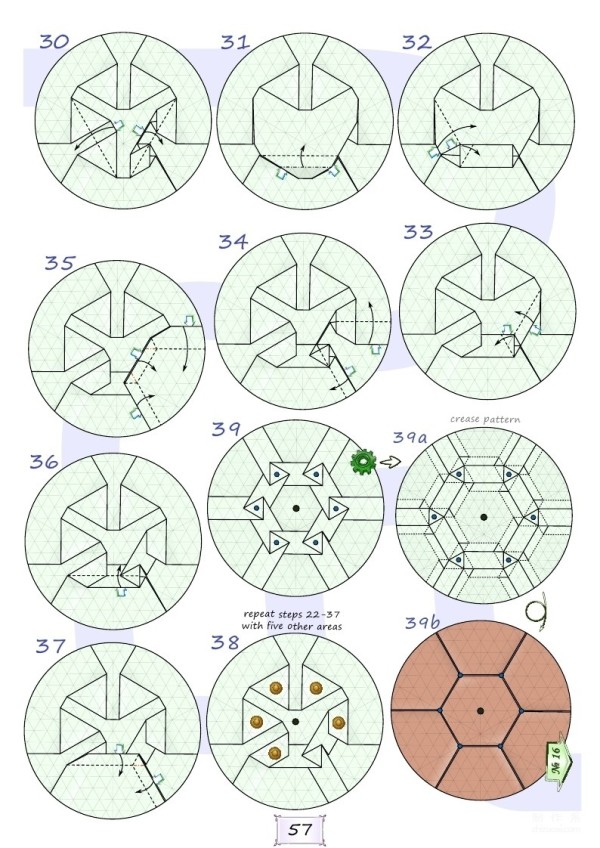 Origami handmade tutorial, Eric Joisel Old Turtle handmade origami illustrated tutorial