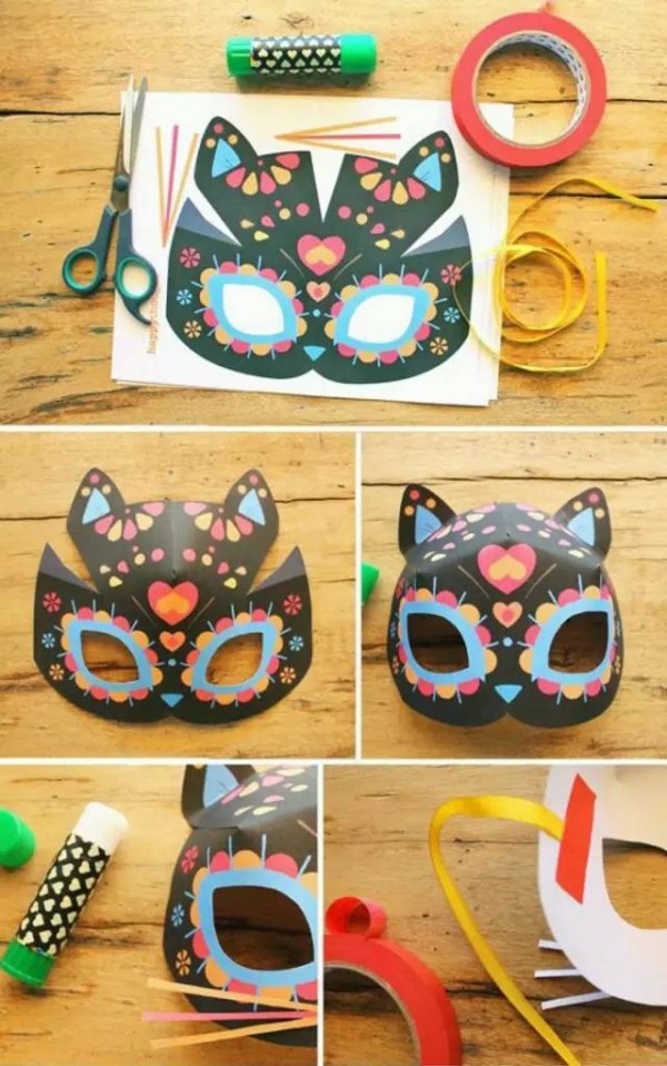 Illustration of handmade little cat mask in kindergarten