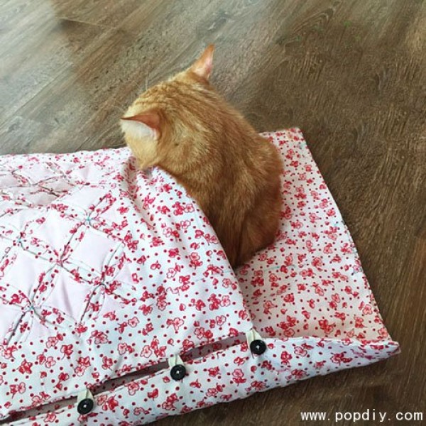 Fabric DIY to make warm winter quilt for kittens