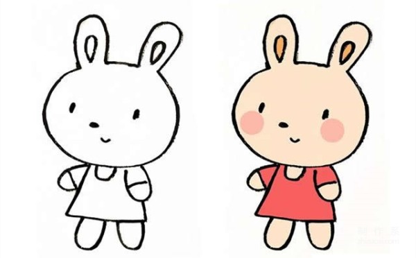 Learn to draw simple drawings, simple drawings of a little rabbit in a skirt