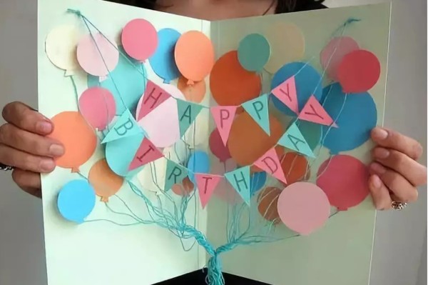 Illustrated tutorial for making a DIY balloon 3D model for greeting cards during the National Day holiday