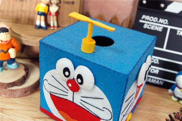 Cute expression handmade non-woven fabric DIY Doraemon paper box