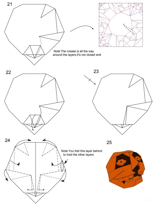 Paper art hand-made origami art, Morisue Keis ugly mask hand-made origami drawing tutorial