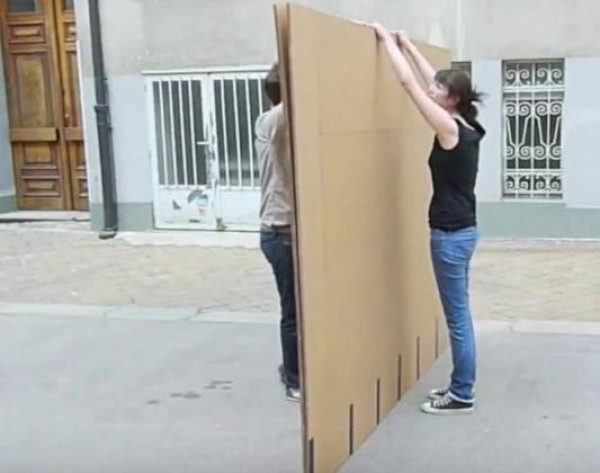 Cardboard furniture that opens like a three-dimensional greeting card, full of hardness