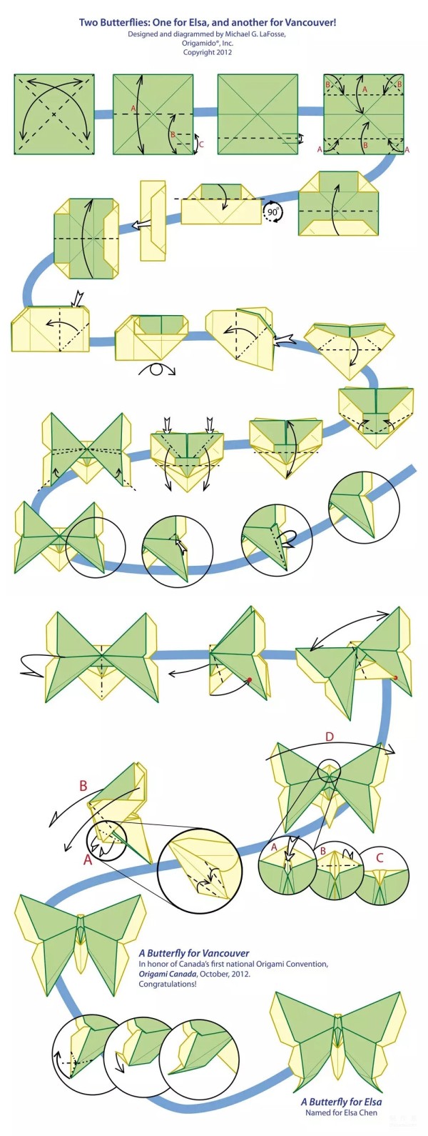 Insect origami tutorial, simple and beautiful butterfly origami illustrated tutorial