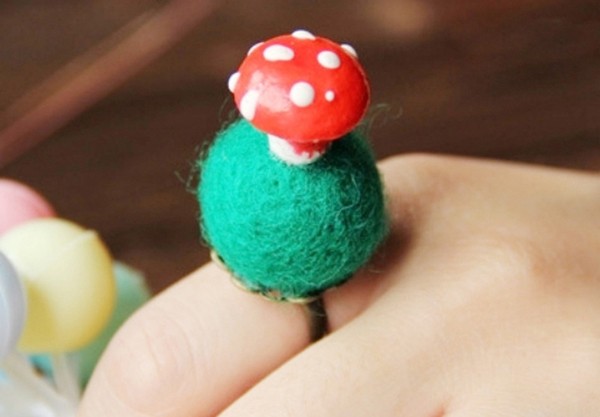 Wool felt handmade DIY red mushroom small ring product