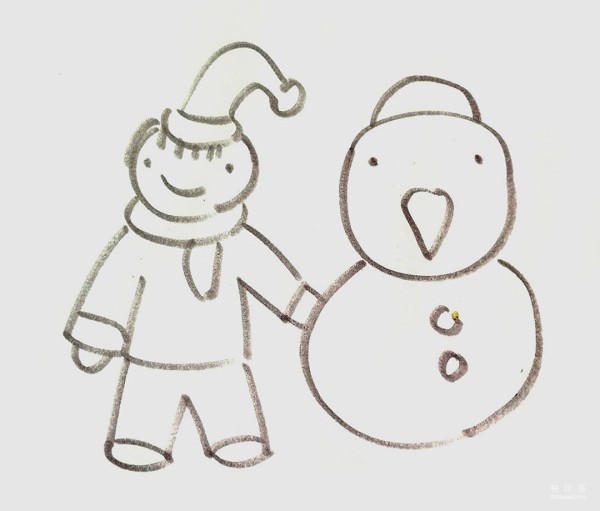 Learn to draw simple drawings, children and snowmen