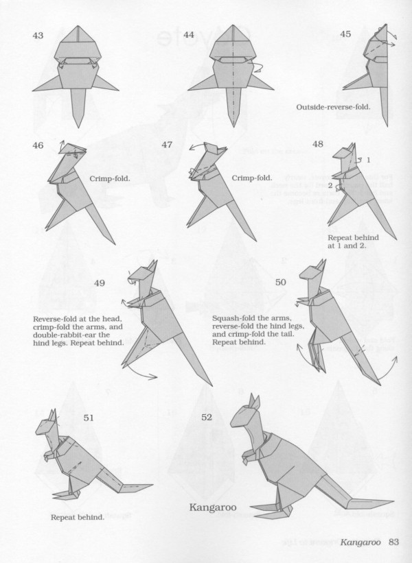 Paper craft hand-making tutorial, John Montroll animal origami kangaroo hand-made origami drawing tutorial