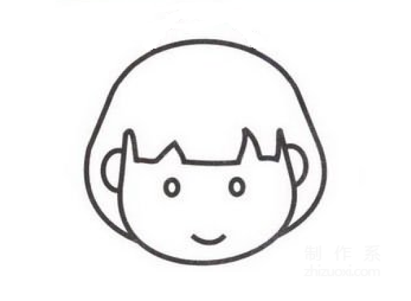 Learn to draw simple strokes, a little girl with a round head