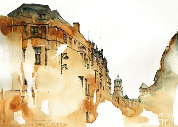 Fantastic watercolor painting of old buildings. Awesome.