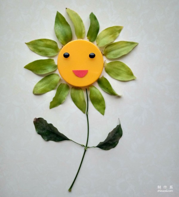 Simple handmade collage making for children, how to make handmade collage with leaves and sunflowers