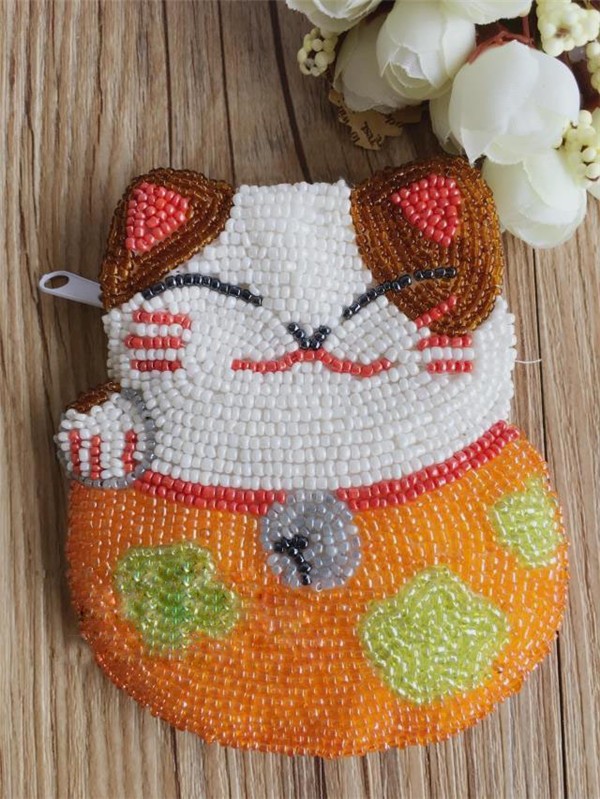 Chubby handmade beaded DIY lucky cat coin purse