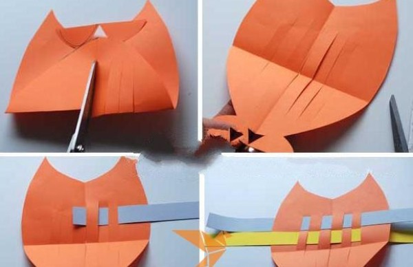 Illustration of teaching steps for childrens DIY origami little owl decoration in the New Year