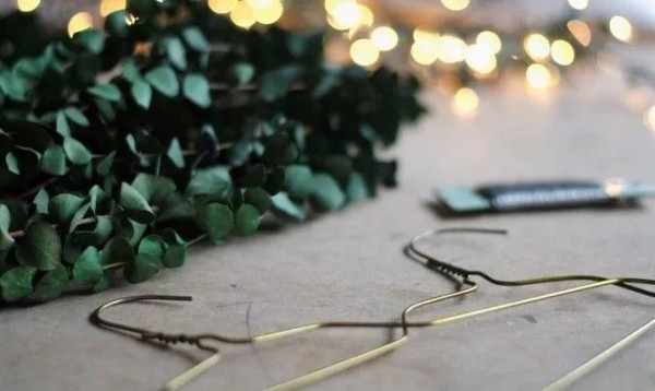 Illustrated tutorial on DIY plant garland using hangers