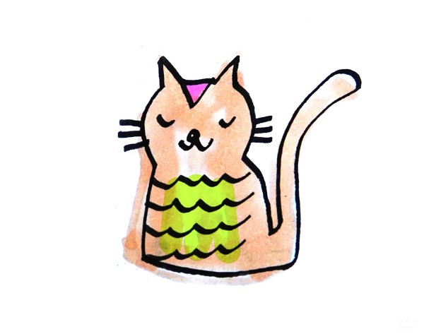 Learn to draw simple drawings, simple drawings of patterned cats