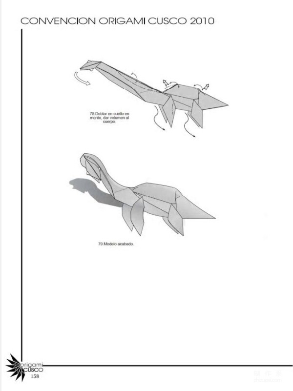 Origami art hand-making tutorial, David Llanque plesiosaur animal origami hand-making drawing tutorial