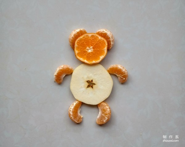 Simple handmade collage making for children, creative collage of fruits and vegetables, handmade collage making method of orange bear