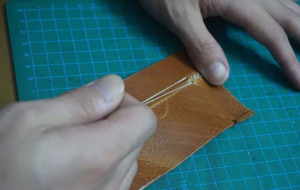 Handmade leather stitching