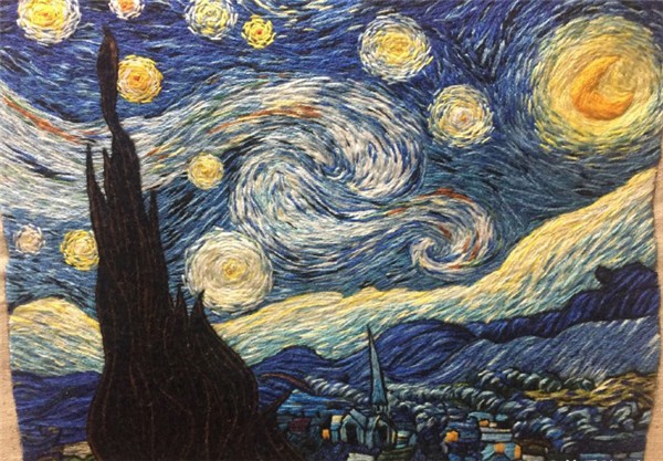 Amazing and Creative Hand Embroidery DIY Van Gogh’s Starry Sky Picture