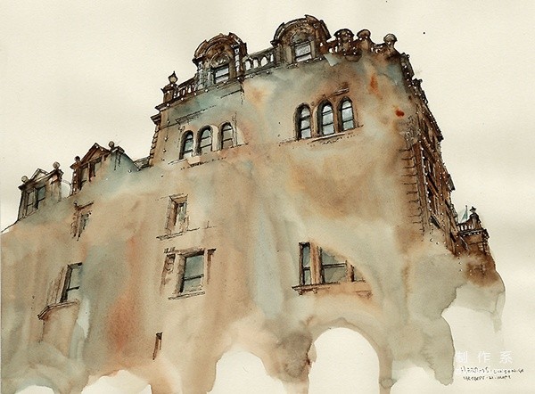 Fantastic watercolor painting of old buildings. Awesome.